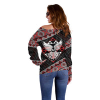 Taniko Aotearoa Off Shoulder Sweater Poutama Mix Piwakawaka - Ver02