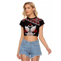 Taniko Aotearoa Raglan Cropped T Shirt Poutama Mix Piwakawaka - Ver02