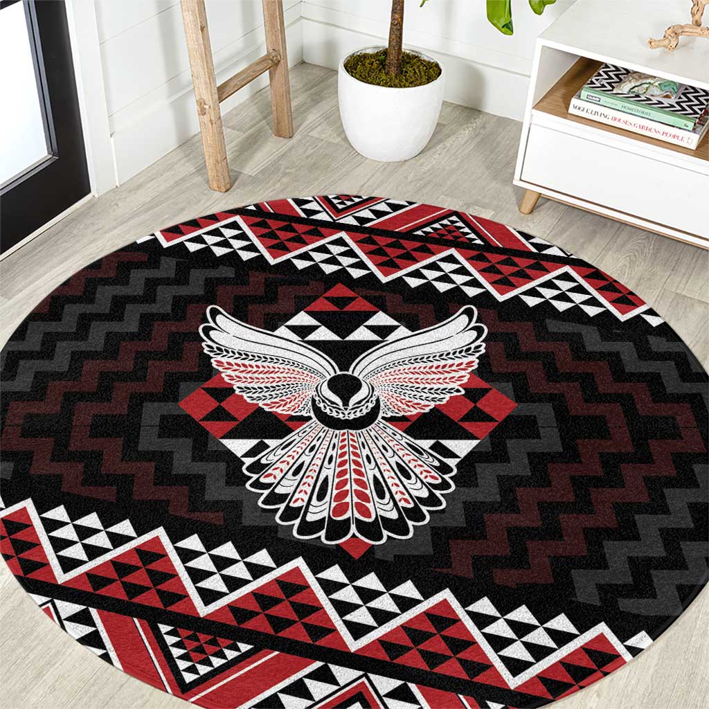 Taniko Aotearoa Round Carpet Poutama Mix Piwakawaka - Ver02 LT7 Red - Polynesian Pride