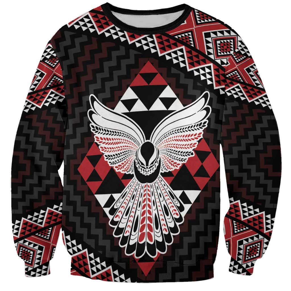 Taniko Aotearoa Sweatshirt Poutama Mix Piwakawaka - Ver02 LT7 Unisex Red - Polynesian Pride
