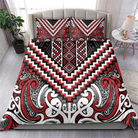 Maori Tukutuku Taniko Motifs Bedding Set Red Poutama Mix Kowhaiwhai