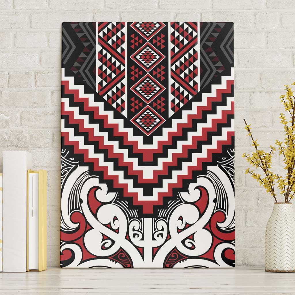 Maori Tukutuku Taniko Motifs Canvas Wall Art Red Poutama Mix Kowhaiwhai