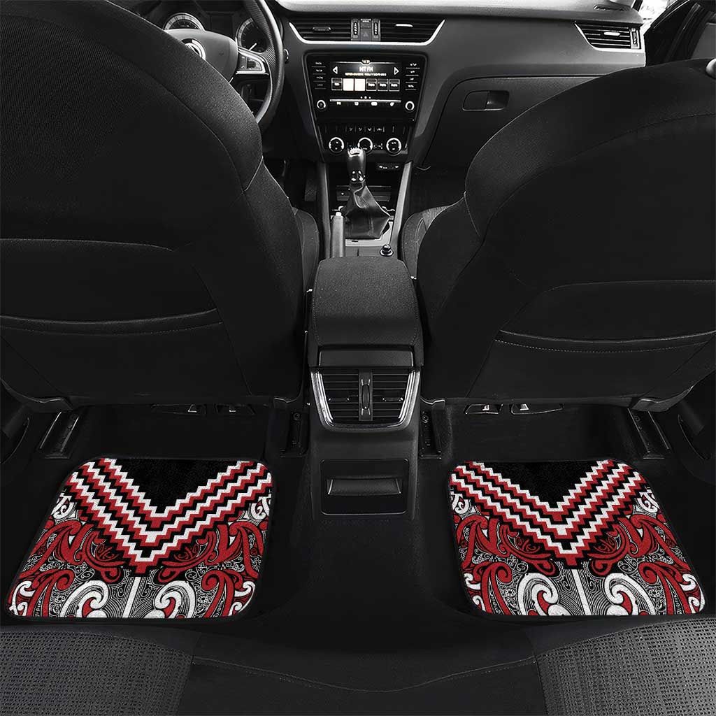 Maori Tukutuku Taniko Motifs Car Mats Red Poutama Mix Kowhaiwhai