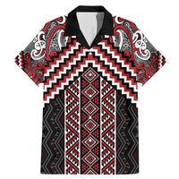 Maori Tukutuku Taniko Motifs Family Matching Mermaid Dress and Hawaiian Shirt Red Poutama Mix Kowhaiwhai