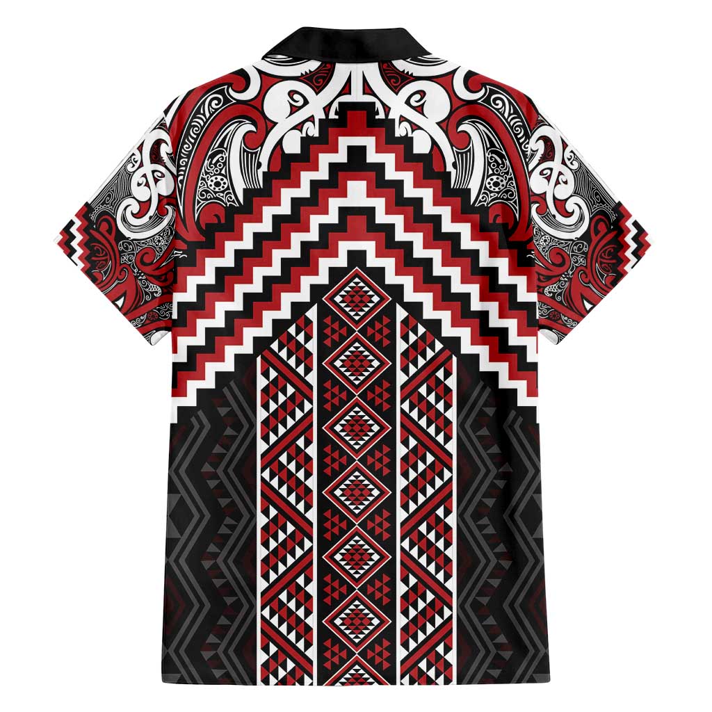 Maori Tukutuku Taniko Motifs Family Matching Puletasi and Hawaiian Shirt Red Poutama Mix Kowhaiwhai