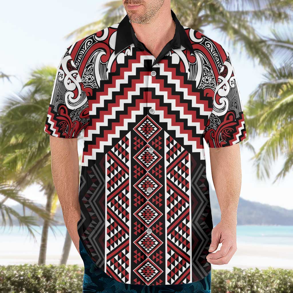 Maori Tukutuku Taniko Motifs Hawaiian Shirt Red Poutama Mix Kowhaiwhai