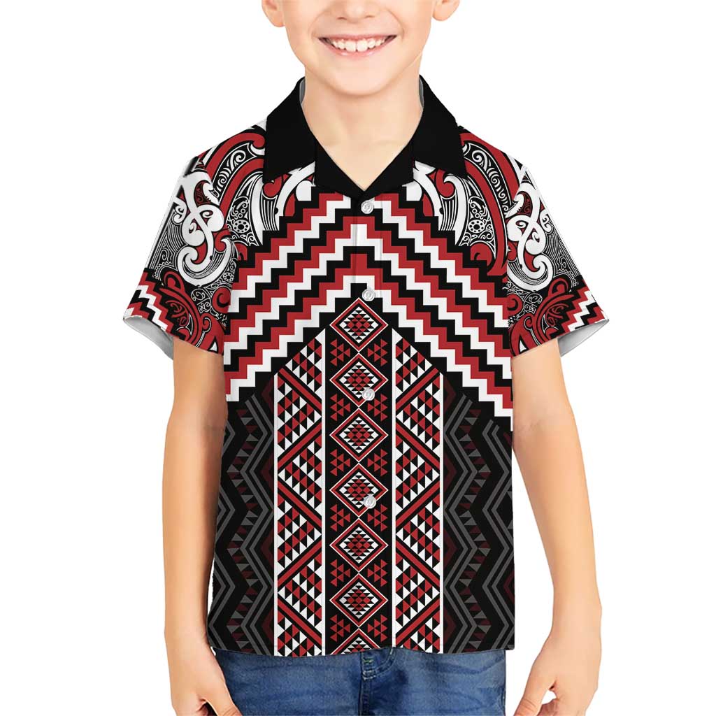Maori Tukutuku Taniko Motifs Hawaiian Shirt Red Poutama Mix Kowhaiwhai