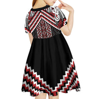 Maori Tukutuku Taniko Motifs Kid Short Sleeve Dress Red Poutama Mix Kowhaiwhai