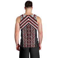 Maori Tukutuku Taniko Motifs Men Tank Top Red Poutama Mix Kowhaiwhai
