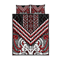 Maori Tukutuku Taniko Motifs Quilt Bed Set Red Poutama Mix Kowhaiwhai