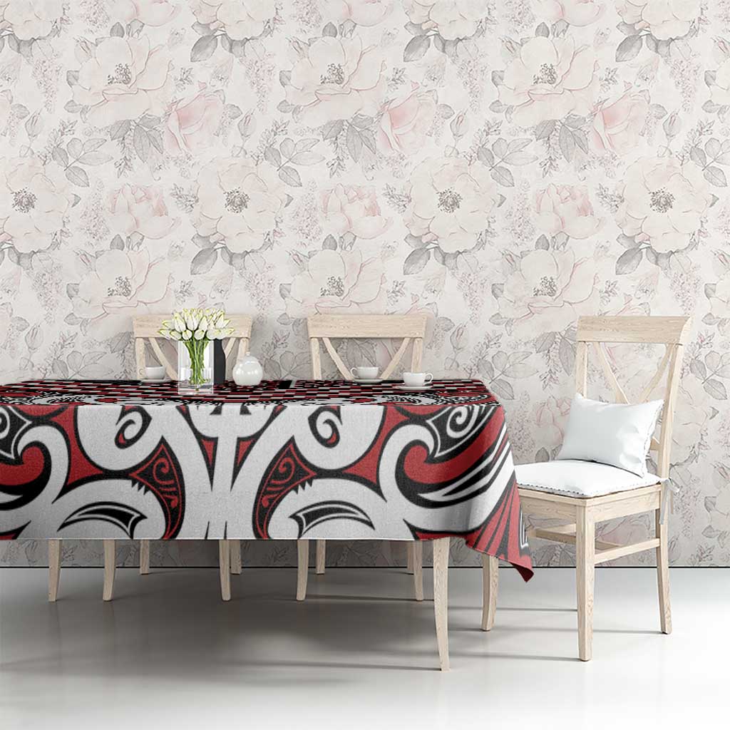 Maori Tukutuku Taniko Motifs Tablecloth Red Poutama Mix Kowhaiwhai