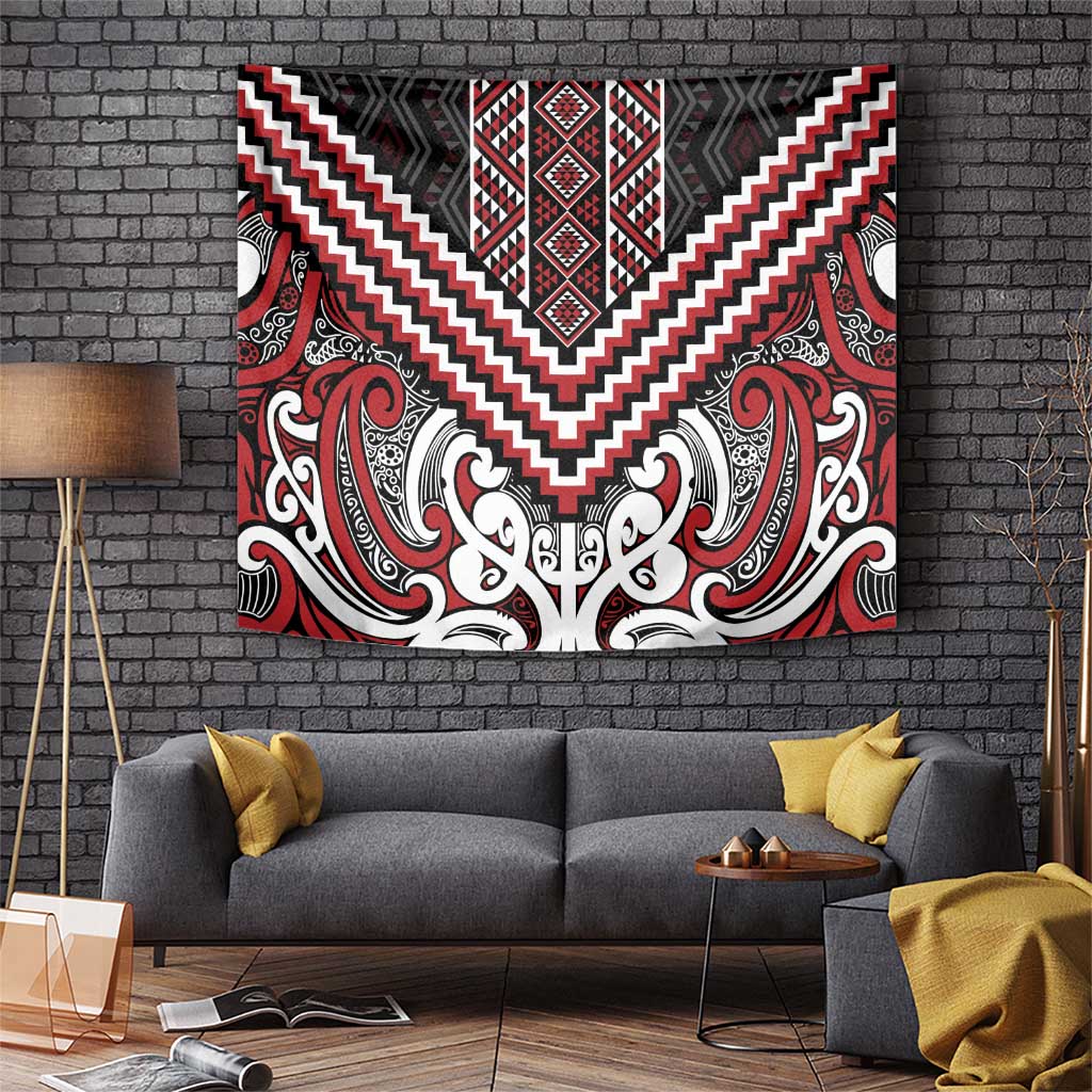 Maori Tukutuku Taniko Motifs Tapestry Red Poutama Mix Kowhaiwhai LT7 Red - Polynesian Pride