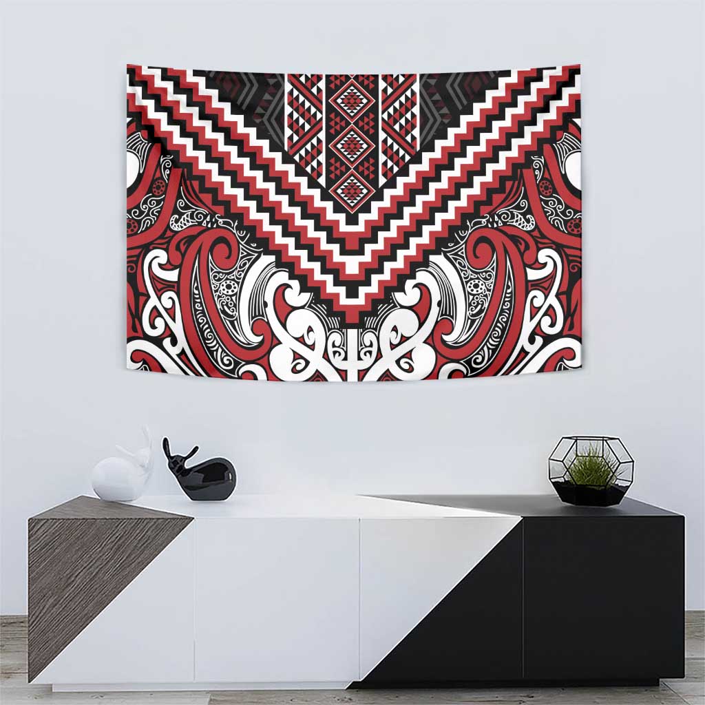 Maori Tukutuku Taniko Motifs Tapestry Red Poutama Mix Kowhaiwhai LT7 - Polynesian Pride