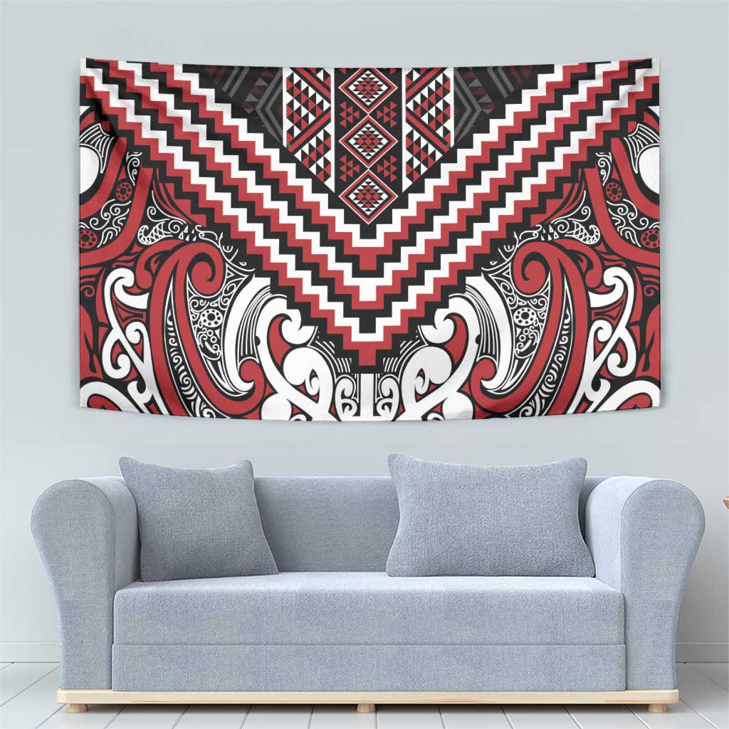 Maori Tukutuku Taniko Motifs Tapestry Red Poutama Mix Kowhaiwhai LT7 - Polynesian Pride