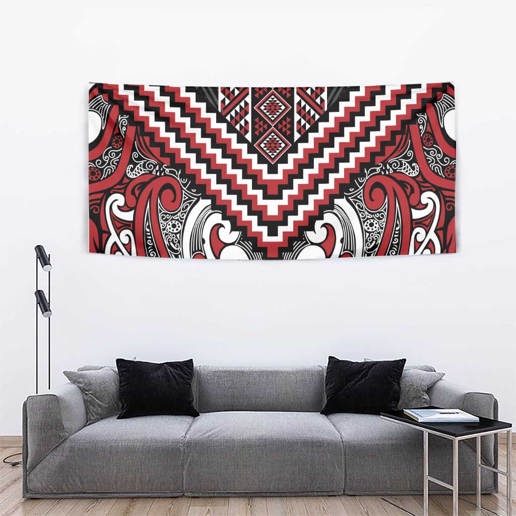 Maori Tukutuku Taniko Motifs Tapestry Red Poutama Mix Kowhaiwhai LT7 - Polynesian Pride