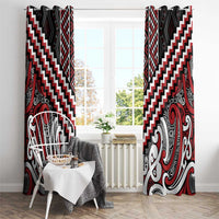 Maori Tukutuku Taniko Motifs Window Curtain Red Poutama Mix Kowhaiwhai
