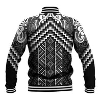 Maori Tukutuku Taniko Motifs Baseball Jacket Black Poutama Mix Kowhaiwhai