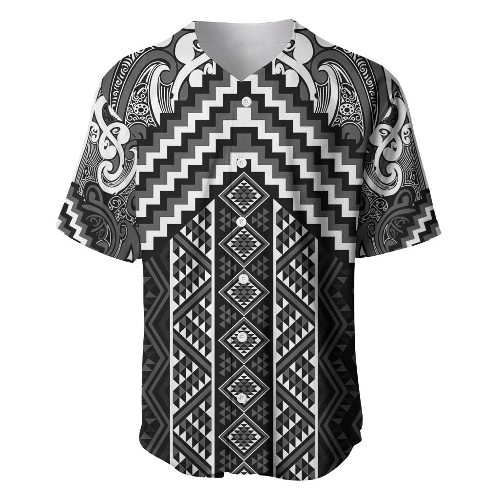 Maori Tukutuku Taniko Motifs Baseball Jersey Black Poutama Mix Kowhaiwhai LT7 Black - Polynesian Pride