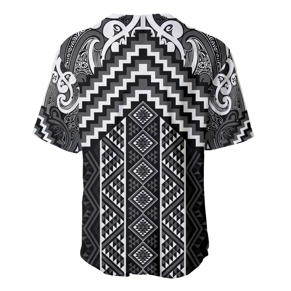 Maori Tukutuku Taniko Motifs Baseball Jersey Black Poutama Mix Kowhaiwhai LT7 - Polynesian Pride