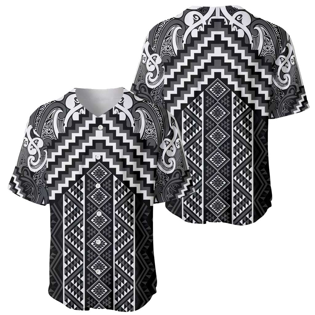 Maori Tukutuku Taniko Motifs Baseball Jersey Black Poutama Mix Kowhaiwhai LT7 - Polynesian Pride