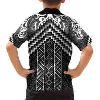 Maori Tukutuku Taniko Motifs Family Matching Long Sleeve Bodycon Dress and Hawaiian Shirt Black Poutama Mix Kowhaiwhai