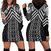 Maori Tukutuku Taniko Motifs Hoodie Dress Black Poutama Mix Kowhaiwhai