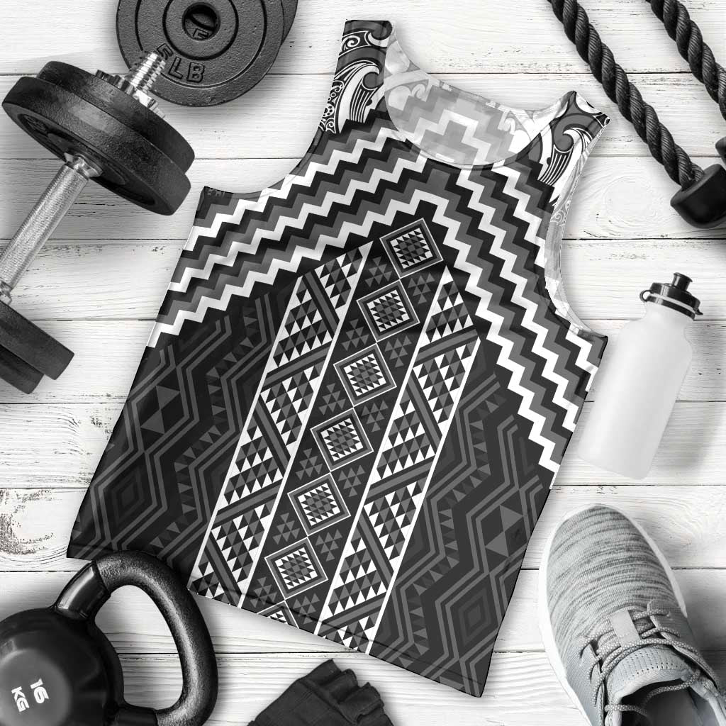 Maori Tukutuku Taniko Motifs Men Tank Top Black Poutama Mix Kowhaiwhai