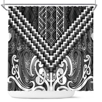 Maori Tukutuku Taniko Motifs Shower Curtain Black Poutama Mix Kowhaiwhai LT7 Black - Polynesian Pride