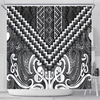 Maori Tukutuku Taniko Motifs Shower Curtain Black Poutama Mix Kowhaiwhai LT7 - Polynesian Pride