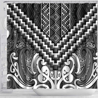 Maori Tukutuku Taniko Motifs Shower Curtain Black Poutama Mix Kowhaiwhai LT7 - Polynesian Pride