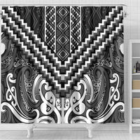 Maori Tukutuku Taniko Motifs Shower Curtain Black Poutama Mix Kowhaiwhai LT7 - Polynesian Pride
