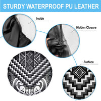 Maori Tukutuku Taniko Motifs Spare Tire Cover Black Poutama Mix Kowhaiwhai