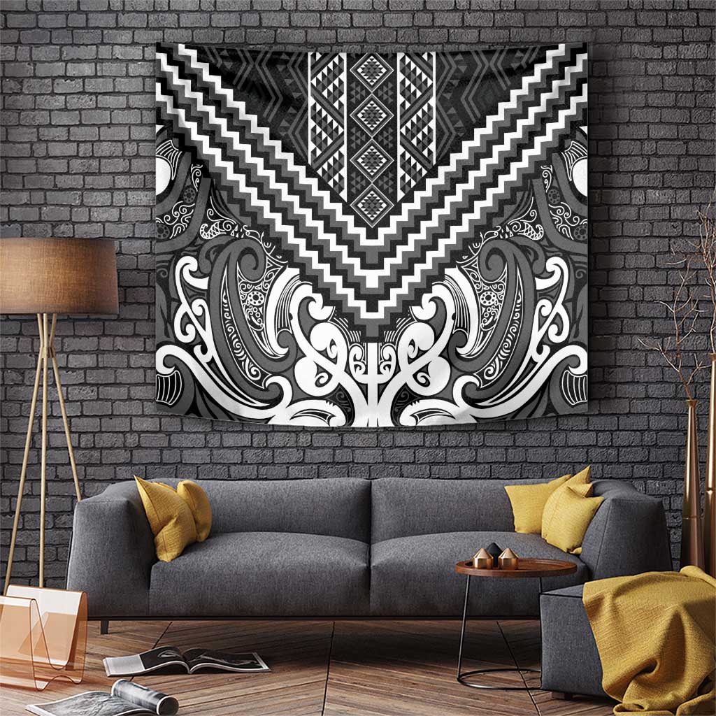 Maori Tukutuku Taniko Motifs Tapestry Black Poutama Mix Kowhaiwhai LT7 Black - Polynesian Pride