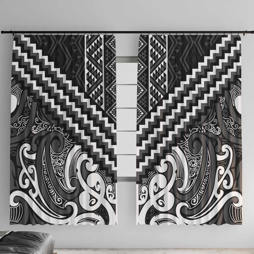 Maori Tukutuku Taniko Motifs Window Curtain Black Poutama Mix Kowhaiwhai
