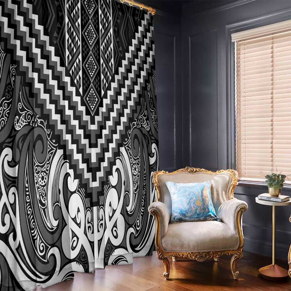 Maori Tukutuku Taniko Motifs Window Curtain Black Poutama Mix Kowhaiwhai