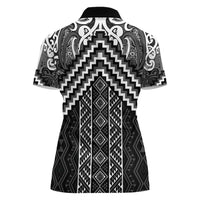 Maori Tukutuku Taniko Motifs Women Polo Shirt Black Poutama Mix Kowhaiwhai