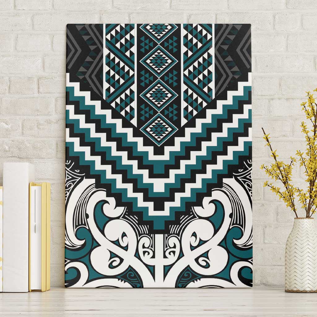Maori Tukutuku Taniko Motifs Canvas Wall Art Teal Poutama Mix Kowhaiwhai