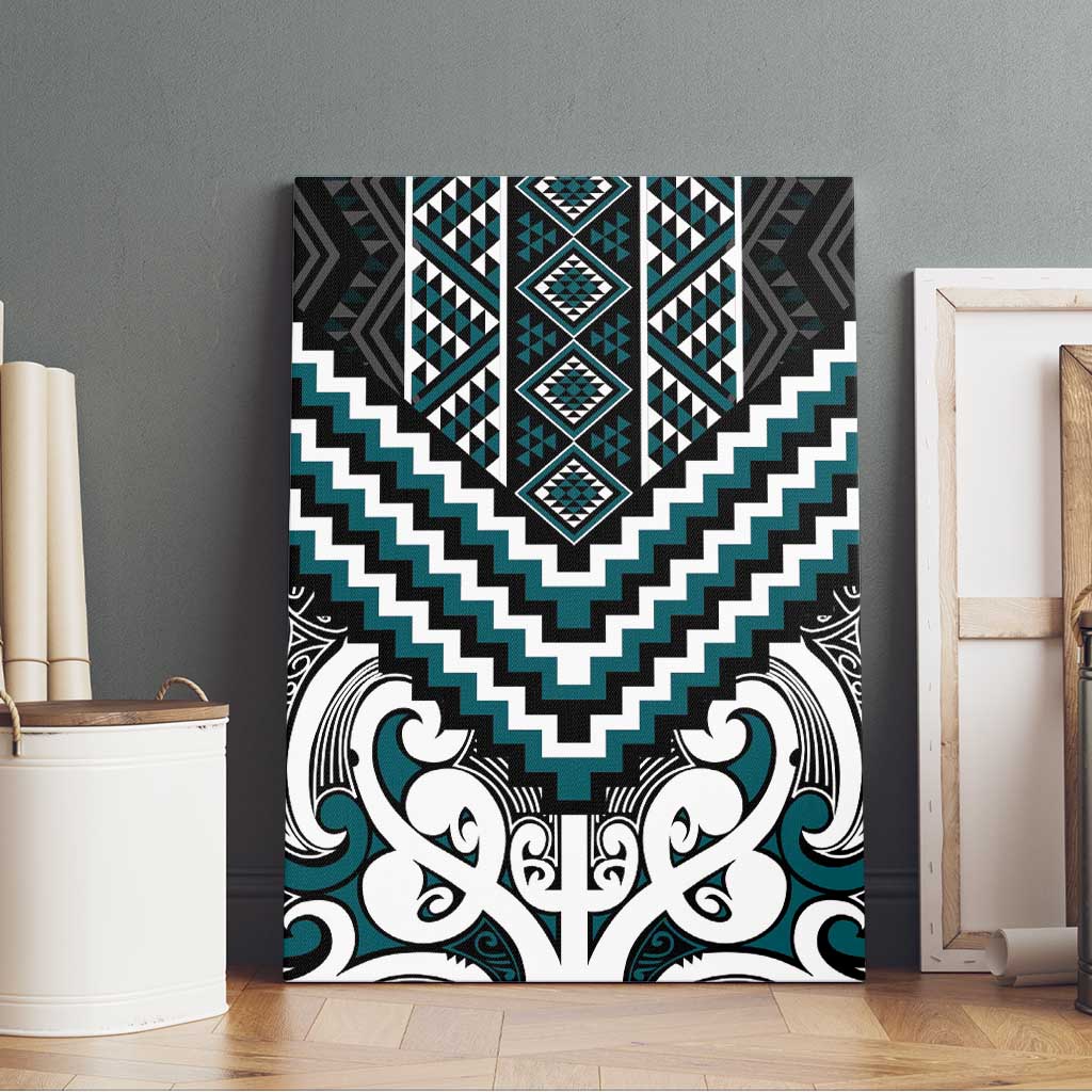 Maori Tukutuku Taniko Motifs Canvas Wall Art Teal Poutama Mix Kowhaiwhai