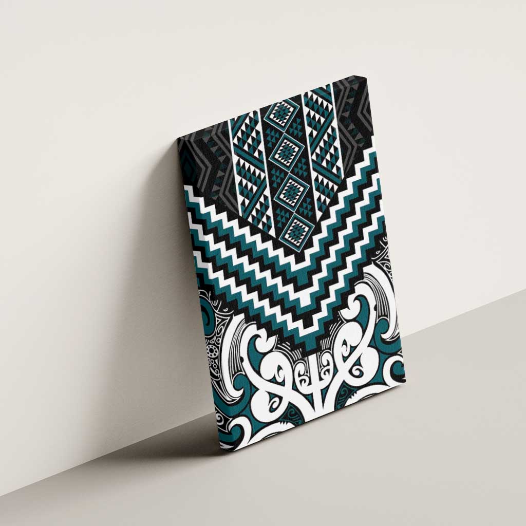 Maori Tukutuku Taniko Motifs Canvas Wall Art Teal Poutama Mix Kowhaiwhai