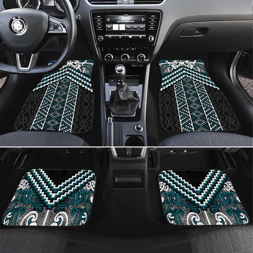 Maori Tukutuku Taniko Motifs Car Mats Teal Poutama Mix Kowhaiwhai