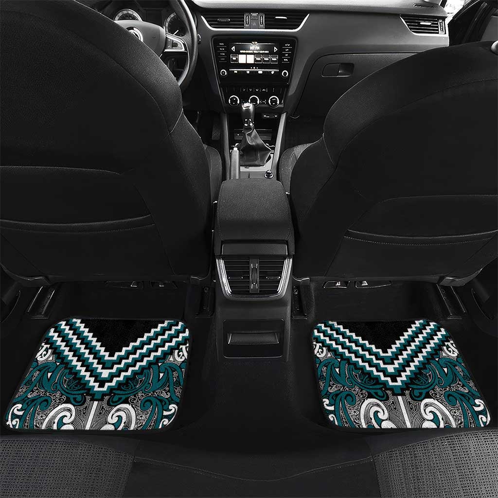 Maori Tukutuku Taniko Motifs Car Mats Teal Poutama Mix Kowhaiwhai