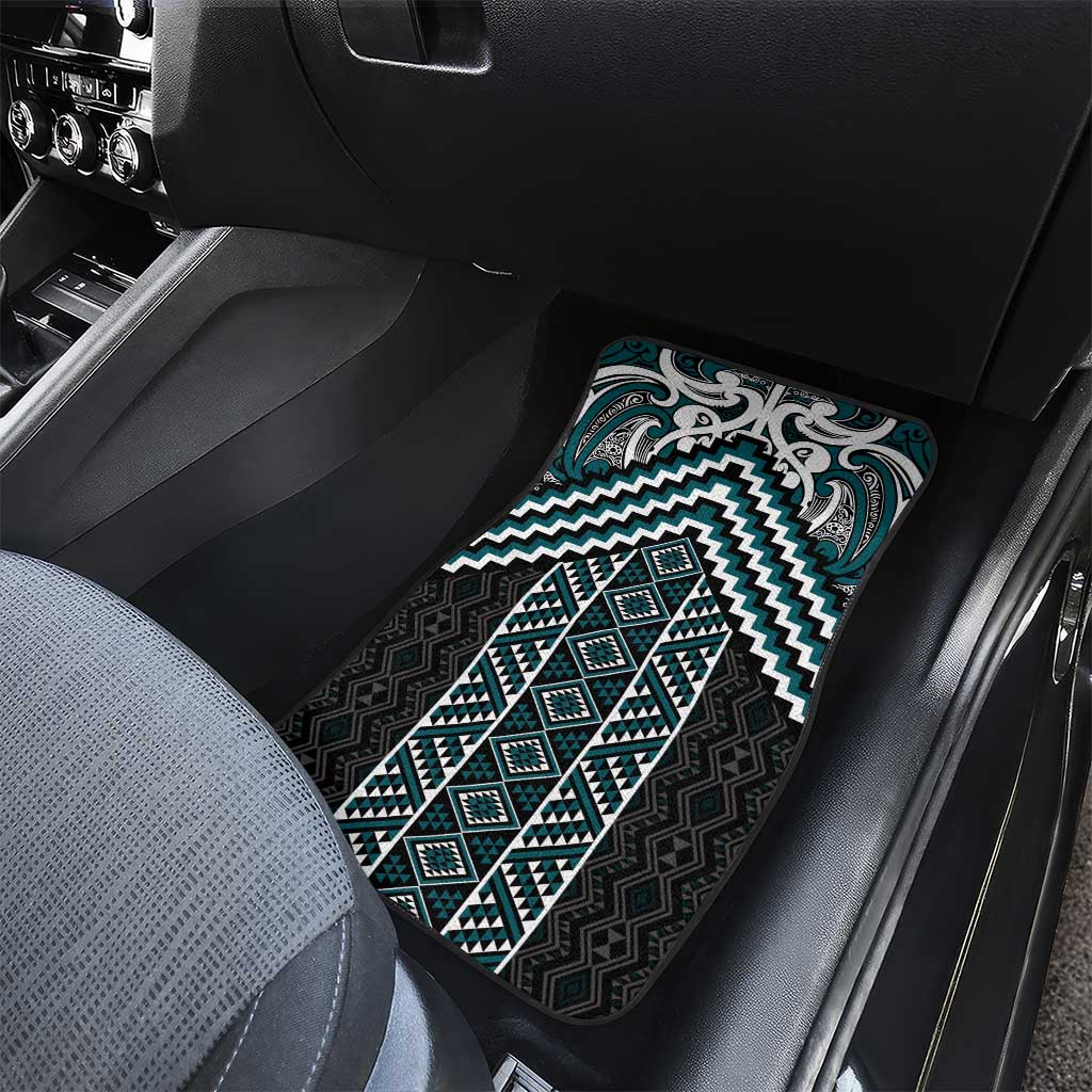 Maori Tukutuku Taniko Motifs Car Mats Teal Poutama Mix Kowhaiwhai