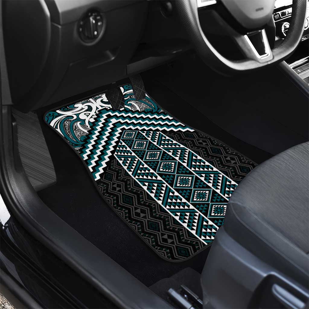 Maori Tukutuku Taniko Motifs Car Mats Teal Poutama Mix Kowhaiwhai