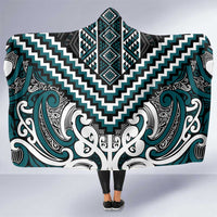 Maori Tukutuku Taniko Motifs Hooded Blanket Teal Poutama Mix Kowhaiwhai LT7 One Size Teal - Polynesian Pride