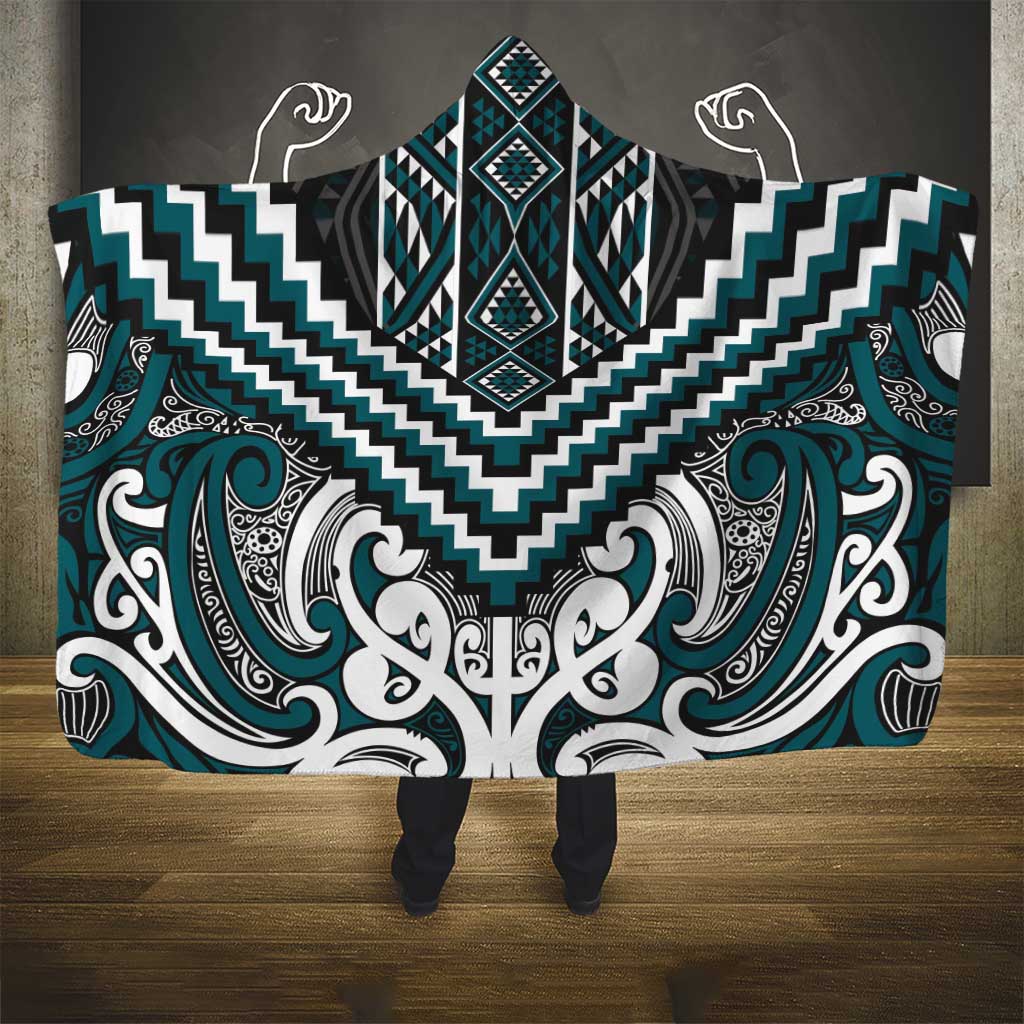 Maori Tukutuku Taniko Motifs Hooded Blanket Teal Poutama Mix Kowhaiwhai LT7 - Polynesian Pride