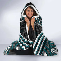 Maori Tukutuku Taniko Motifs Hooded Blanket Teal Poutama Mix Kowhaiwhai LT7 - Polynesian Pride