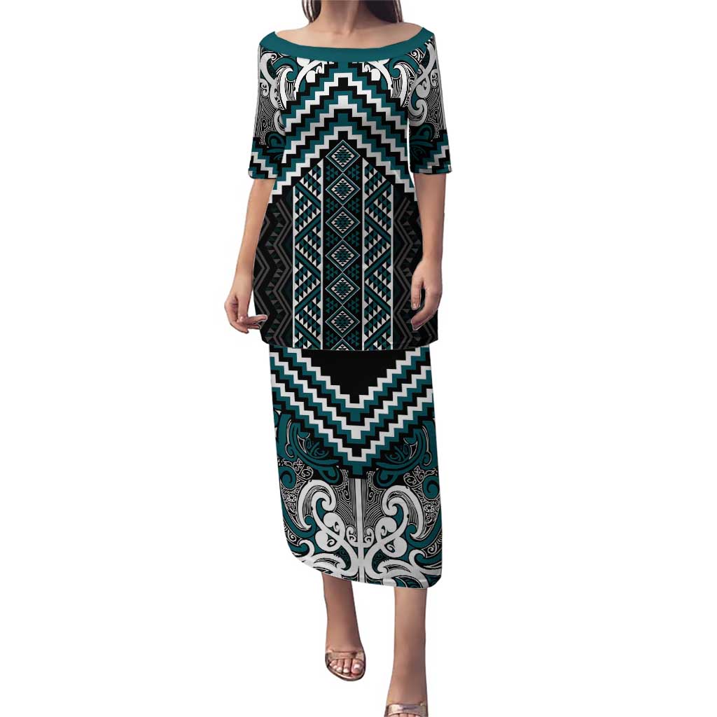 Maori Tukutuku Taniko Motifs Puletasi Teal Poutama Mix Kowhaiwhai