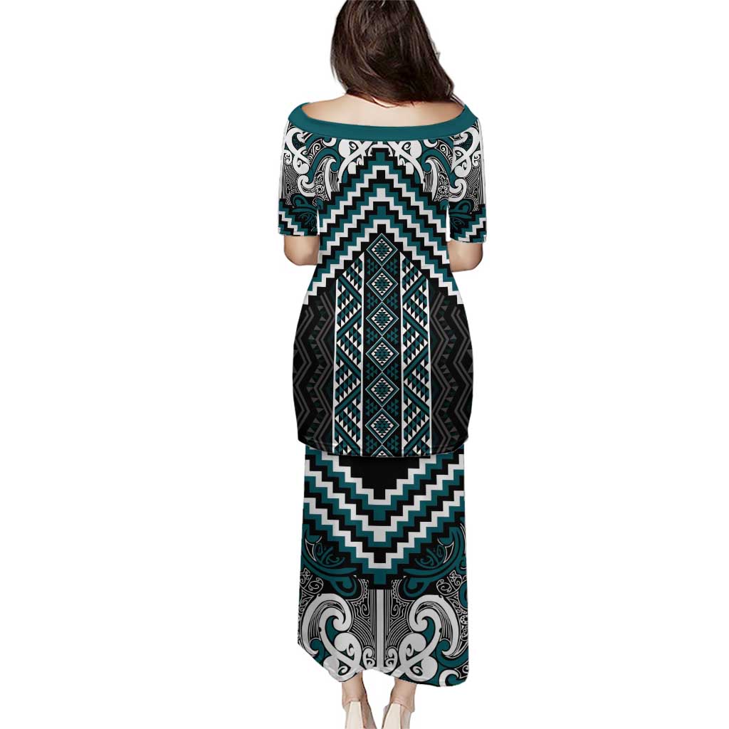 Maori Tukutuku Taniko Motifs Puletasi Teal Poutama Mix Kowhaiwhai