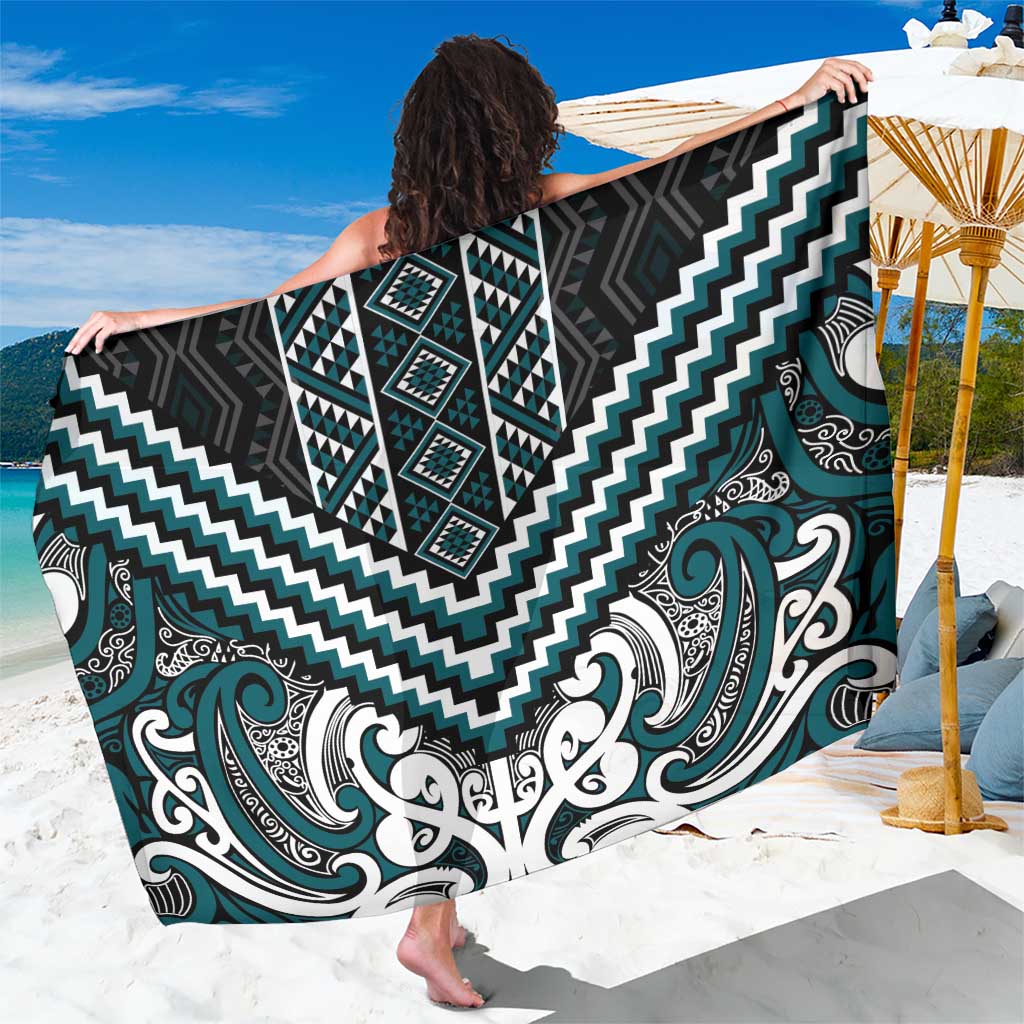 Maori Tukutuku Taniko Motifs Sarong Teal Poutama Mix Kowhaiwhai