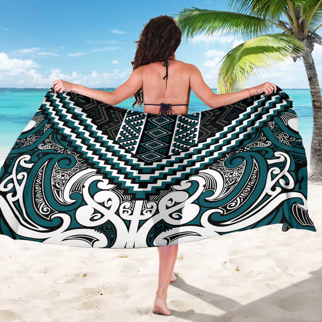Maori Tukutuku Taniko Motifs Sarong Teal Poutama Mix Kowhaiwhai